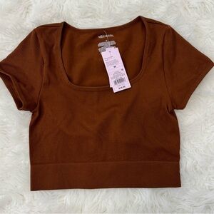 Wild Fable Women's Med T-Shirt Brown Short Sleeve Square Neck Seamless Top